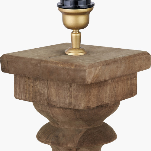 Pacific Lifestyle Kavya Antique Brown Turned Wood Table Lamp Base With Izara 45cm Ocean Blue Ikat Patterned Mushroom Pleat Tapered Lampshade