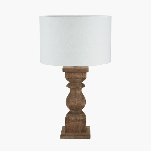pacific lifestyle Kavya Antique Brown Turned Wood Table Lamp Base with Lino 45cm White Self Lined Linen Cylinder Lampshade