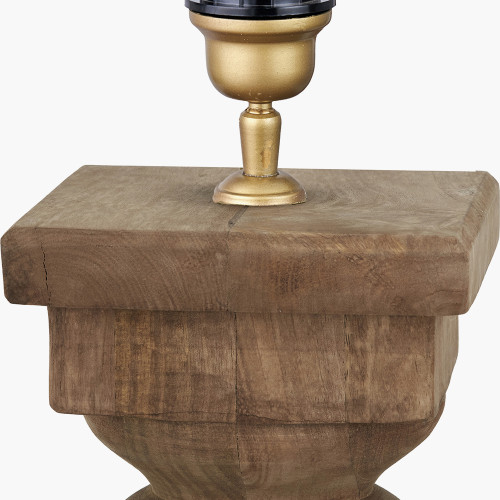 Pacific Lifestyle Kavya Antique Brown Turned Wood Table Lamp Base With Edward 45cm Natural Linen Cylinder Lampshade
