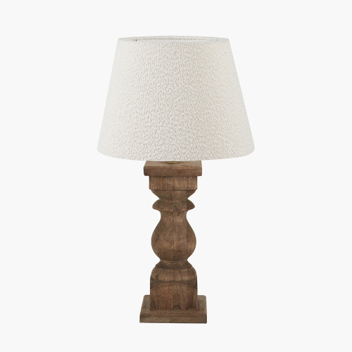 pacific lifestyle Kavya Antique Brown Turned Wood Table Lamp Base with Martigues 45cm White Boucle Tapered Lampshade