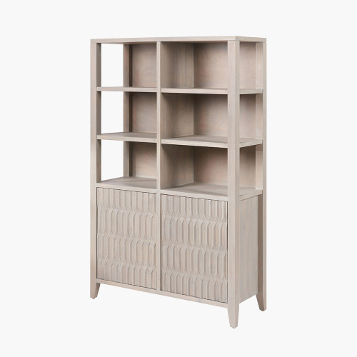 Pacific Lifestyle Khao Light Grey Mango Wood 2 Door 6 Niche Shelf Unit