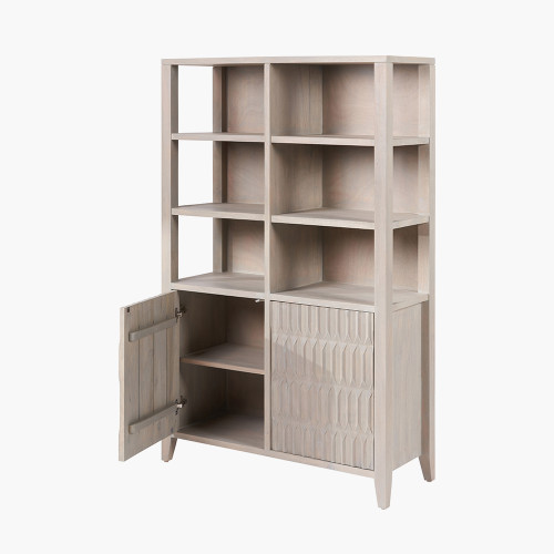 Pacific Lifestyle Khao Light Grey Mango Wood 2 Door 6 Niche Shelf Unit