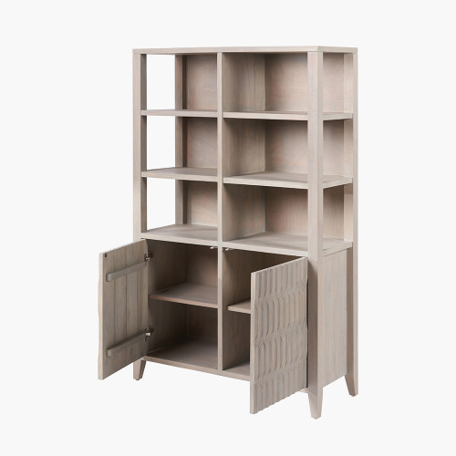 Pacific Lifestyle Khao Light Grey Mango Wood 2 Door 6 Niche Shelf Unit