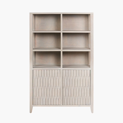 pacific lifestyle Khao Light Grey Mango Wood 2 Door 6 Niche Shelf Unit