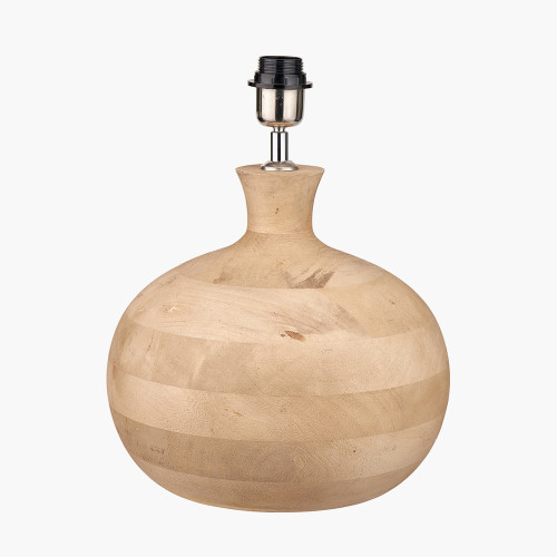 Pacific Lifestyle Kiah Natural Mango Wood Round Table Lamp Base With Lino 40cm White Self Lined Linen Cylinder Lampshade