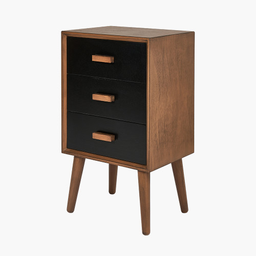 Pacific Lifestyle Klee Black Pine Wood 3 Drawer Bedside