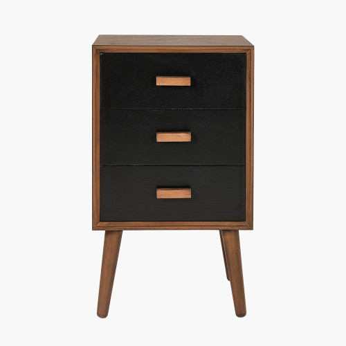 pacific lifestyle Klee Black Pine Wood 3 Drawer Bedside