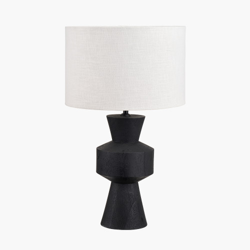 pacific lifestyle Koa Black Mango Wood Contemporary Table Lamp Base with Lino 35cm White Self Lined Linen Cylinder Lampshade