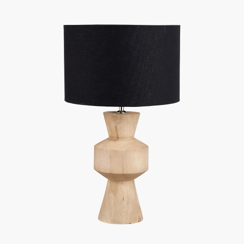 pacific lifestyle Koa Natural Mango Wood Contemporary Table Lamp Base with Lino 35cm Black Self Lined Linen Cylinder Lampshade