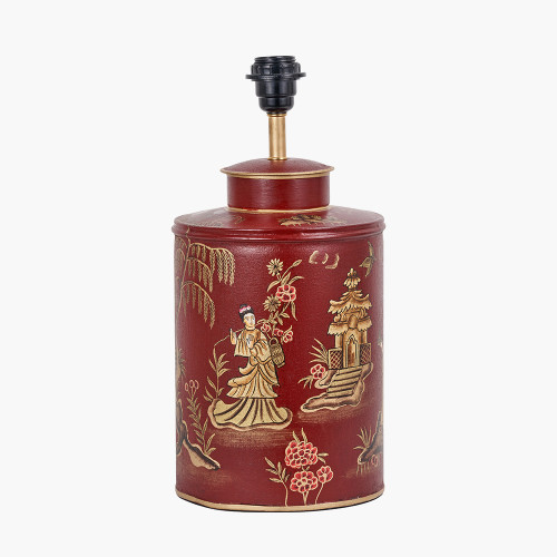 Pacific Lifestyle Landscape Red Hand Painted Metal Table Lamp Base With Harry 35cm Taupe Cotton Mix Cylinder Lampshade