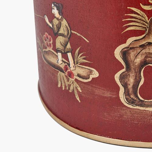 Pacific Lifestyle Landscape Red Hand Painted Metal Table Lamp Base With Harry 35cm Taupe Cotton Mix Cylinder Lampshade