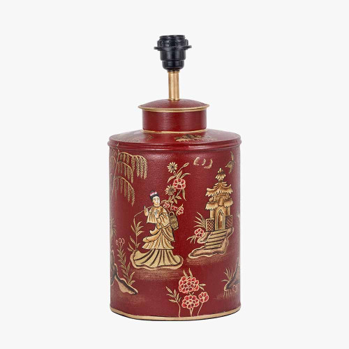 Pacific Lifestyle Landscape Red Hand Painted Metal Table Lamp Base With Harry 35cm Ivory Cotton Mix Cylinder Lampshade