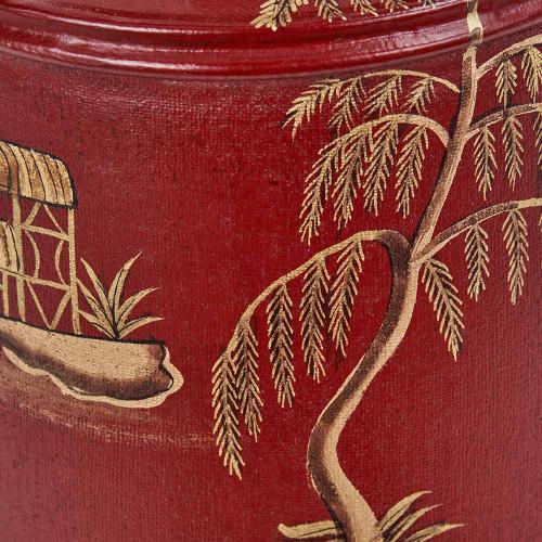 Pacific Lifestyle Landscape Red Hand Painted Metal Table Lamp Base With Harry 35cm Ivory Cotton Mix Cylinder Lampshade