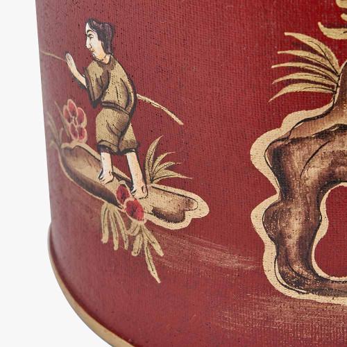 Pacific Lifestyle Landscape Red Hand Painted Metal Table Lamp Base With Harry 35cm Ivory Cotton Mix Cylinder Lampshade