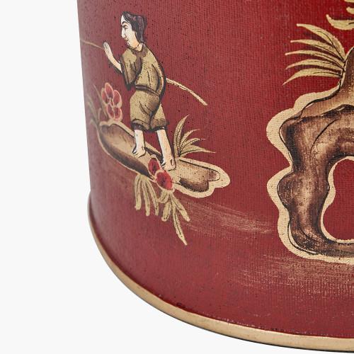 Pacific Lifestyle Landscape Red Hand Painted Metal Table Lamp Base With Harry 35cm Black Cotton Mix Cylinder Lampshade