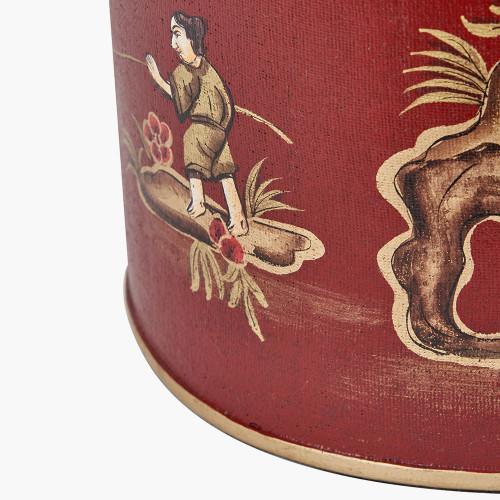 Pacific Lifestyle Landscape Red Hand Painted Metal Table Lamp Base With Bow 35cm Black Velvet Cylinder Lampshade