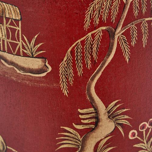 Pacific Lifestyle Landscape Red Hand Painted Metal Table Lamp Base With Henry 35cm Mulberry Handloom Cylinder Lampshade