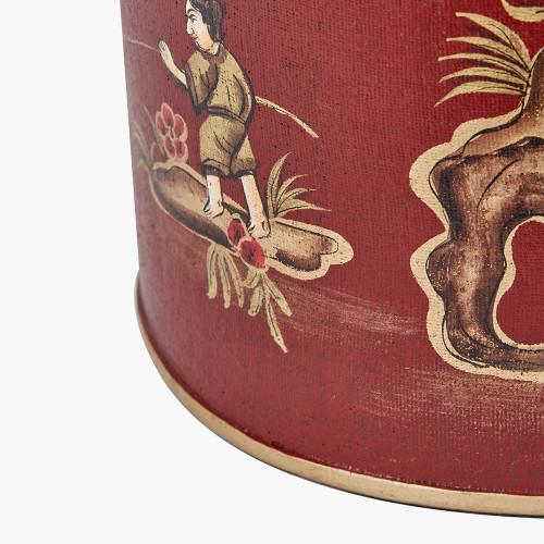 Pacific Lifestyle Landscape Red Hand Painted Metal Table Lamp Base With Henry 35cm Mulberry Handloom Cylinder Lampshade
