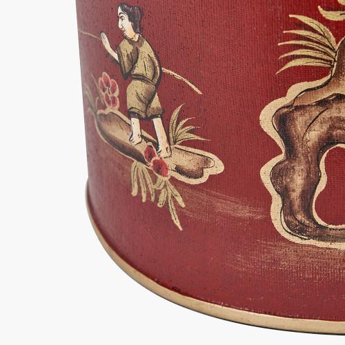 Pacific Lifestyle Landscape Red Hand Painted Metal Table Lamp Base With Henry 35cm Taupe Handloom Cylinder Lampshade