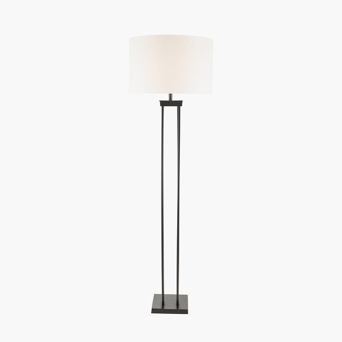 Pacific Lifestyle Langston Matt Black Metal Column Floor Lamp Base With Lino 45cm White Self Lined Linen Cylinder Lampshade