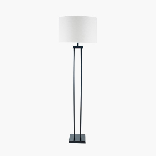 pacific lifestyle Langston Matt Black Metal Column Floor Lamp Base with Lino 45cm White Self Lined Linen Cylinder Lampshade