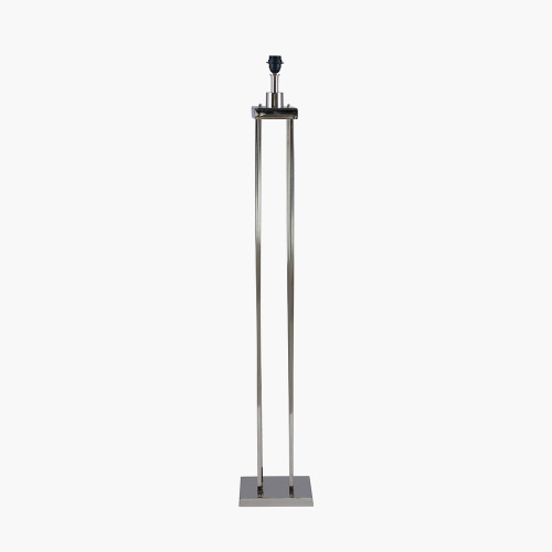 Pacific Lifestyle Langston Nickel Metal Column Floor Lamp Base With Lino 45cm Grey Self Lined Linen Cylinder Lampshade