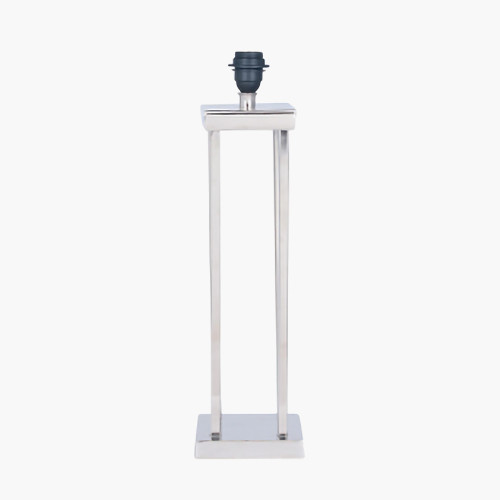 Pacific Lifestyle Langston Nickel Metal Column Table Lamp Base With Lino 40cm Grey Self Lined Linen Cylinder Lampshade