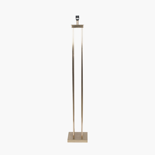 Pacific Lifestyle Langston Satin Brass Metal Column Floor Lamp Base With Lino 45cm Grey Self Lined Linen Cylinder Lampshade