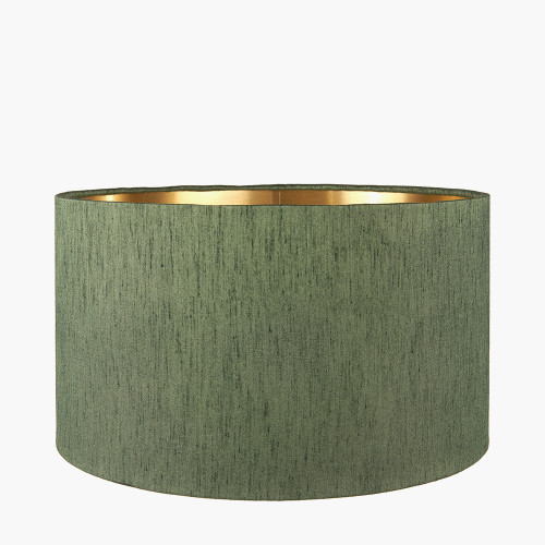 Pacific Lifestyle Langston Satin Brass Metal Column Table Lamp Base With Stellan 40cm Green Slubbed Silk Mix Gold Lined Cylinder Lampshade