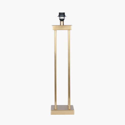 Pacific Lifestyle Langston Satin Brass Metal Column Table Lamp Base With Lino 40cm White Self Lined Linen Cylinder Lampshade