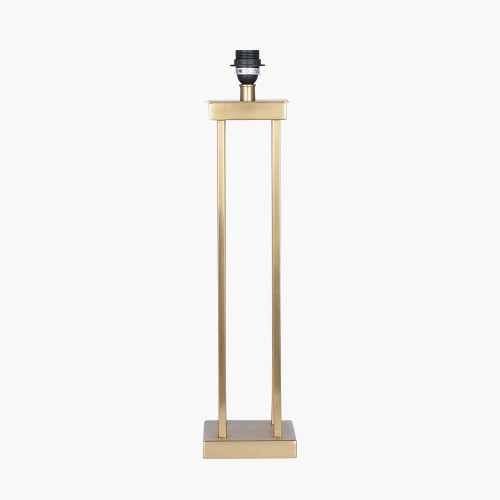 Pacific Lifestyle Langston Satin Brass Metal Column Table Lamp Base With Lino 40cm Grey Self Lined Linen Cylinder Lampshade