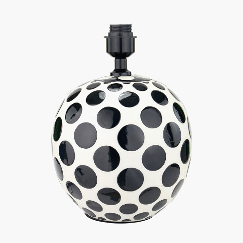 Pacific Lifestyle Larisa Black Polka Dot Ceramic Table Lamp Base With Lino 35cm Black Self Lined Linen Cylinder Lampshade