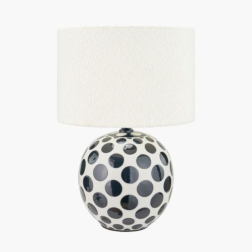 pacific lifestyle Larisa Black Polka Dot Ceramic Table Lamp Base with Rouen 35cm White Boucle Cylinder Lampshade