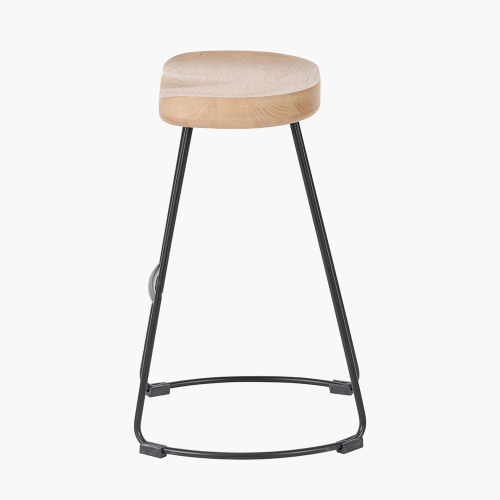 Pacific Lifestyle Laselle Ash Wood And Black Metal Bar Stool