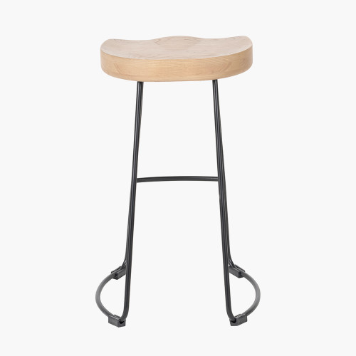 Pacific Lifestyle Laselle Ash Wood And Black Metal Bar Stool