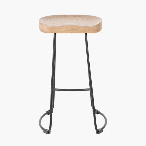 pacific lifestyle Laselle Ash Wood and Black Metal Bar Stool