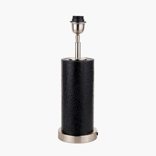 Pacific Lifestyle Laurence Black Croc Leather And Silver Cylindrical Table Lamp Base