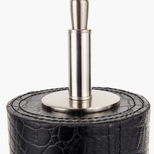 Pacific Lifestyle Laurence Black Croc Leather And Silver Cylindrical Table Lamp Base