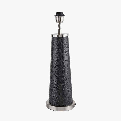 Pacific Lifestyle Laurence Black Croc Leather And Silver Table Lamp Base