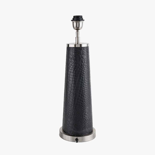 Pacific Lifestyle Laurence Black Croc Leather And Silver Table Lamp Base