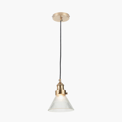 Pacific Lifestyle Lenox Conical Ribbed Glass With Antique Brass Fitting Elec Pendant