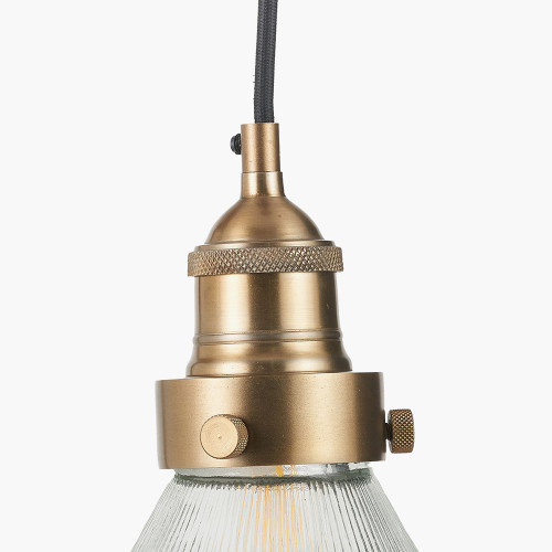 Pacific Lifestyle Lenox Conical Ribbed Glass With Antique Brass Fitting Elec Pendant