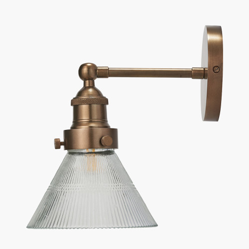 Pacific Lifestyle Lenox Conical Ribbed Glass With Antique Brass Fitting Wall Light