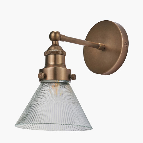 Pacific Lifestyle Lenox Conical Ribbed Glass With Antique Brass Fitting Wall Light