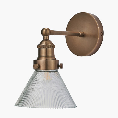 pacific lifestyle Lenox Conical Ribbed Glass with Antique Brass Fitting Wall Light