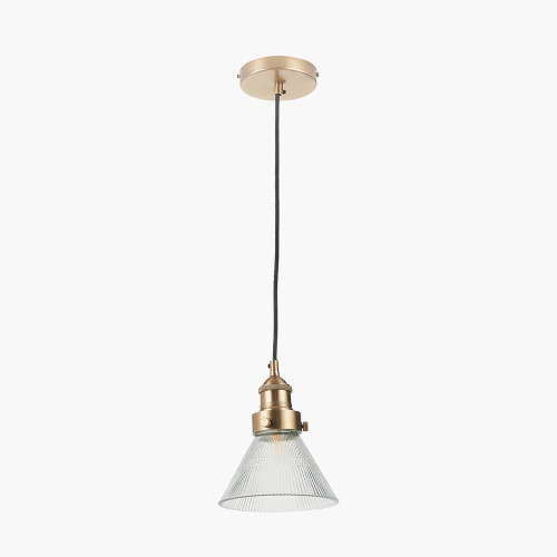 pacific lifestyle Lenox Conical Ribbed Glass with Antique Brass Fitting Elec Pendant