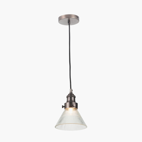 Pacific Lifestyle Lenox Conical Ribbed Glass With Antique Bronze Fitting Elec Pendant