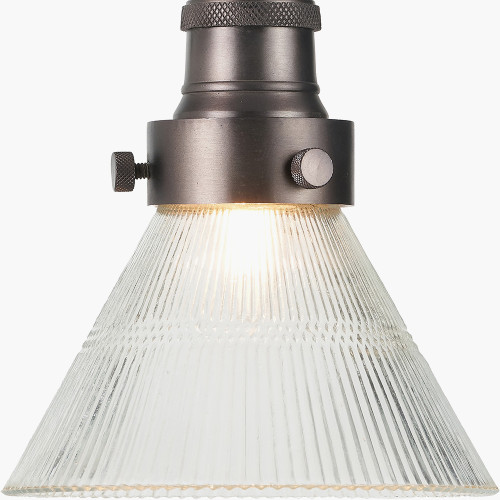 Pacific Lifestyle Lenox Conical Ribbed Glass With Antique Bronze Fitting Elec Pendant