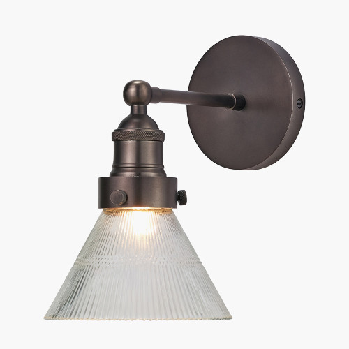 Pacific Lifestyle Lenox Conical Ribbed Glass With Antique Bronze Fitting Wall Light