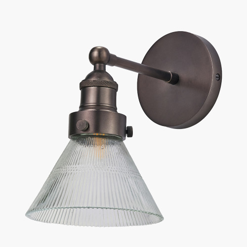 Pacific Lifestyle Lenox Conical Ribbed Glass With Antique Bronze Fitting Wall Light